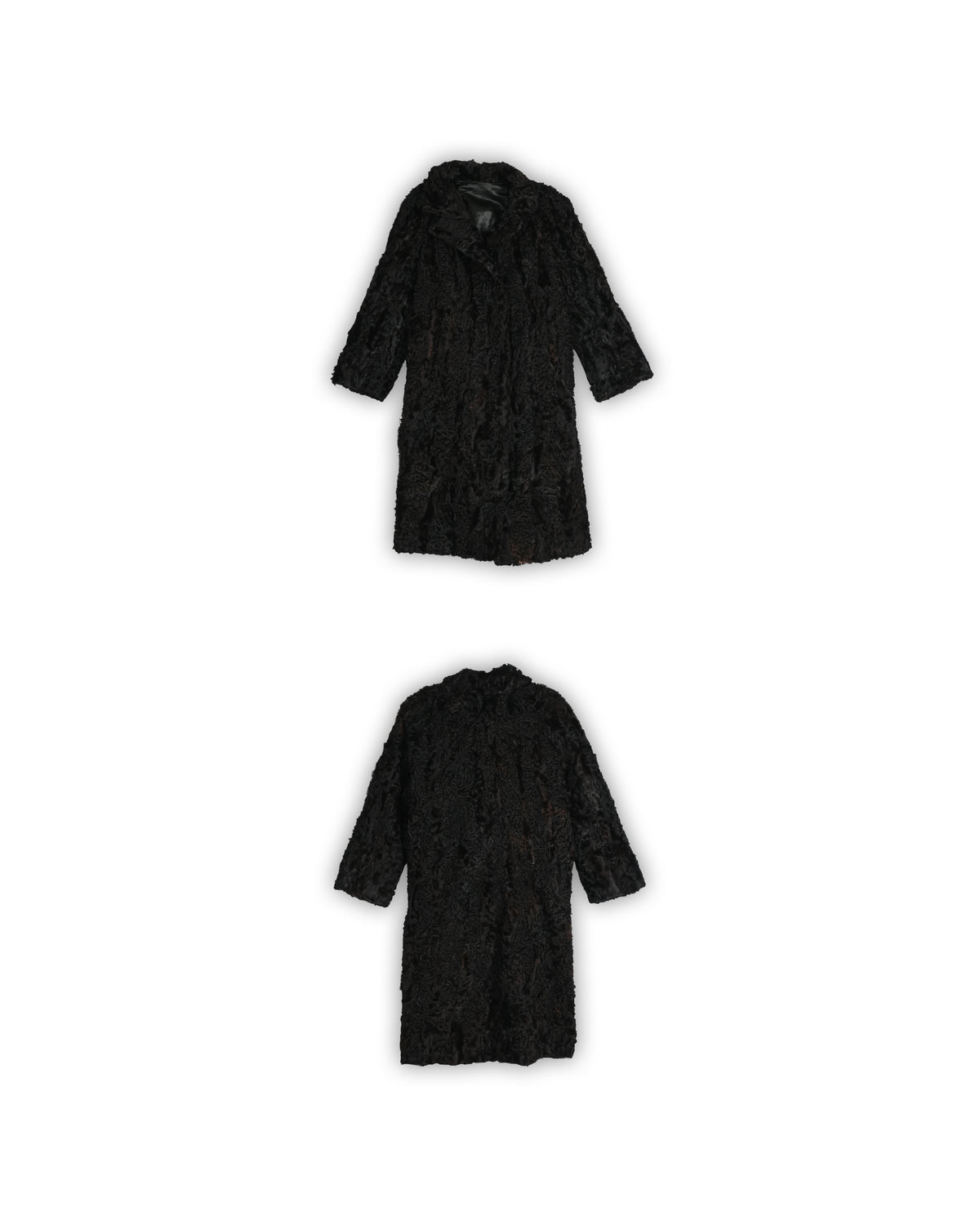 MIDNIGHT BLACK REAL FUR VINTAGE LONG COAT - L