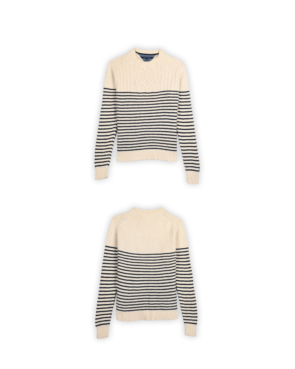 TOMMY HILFIGER CABLE-KNIT STRIPE SWEATER - XL