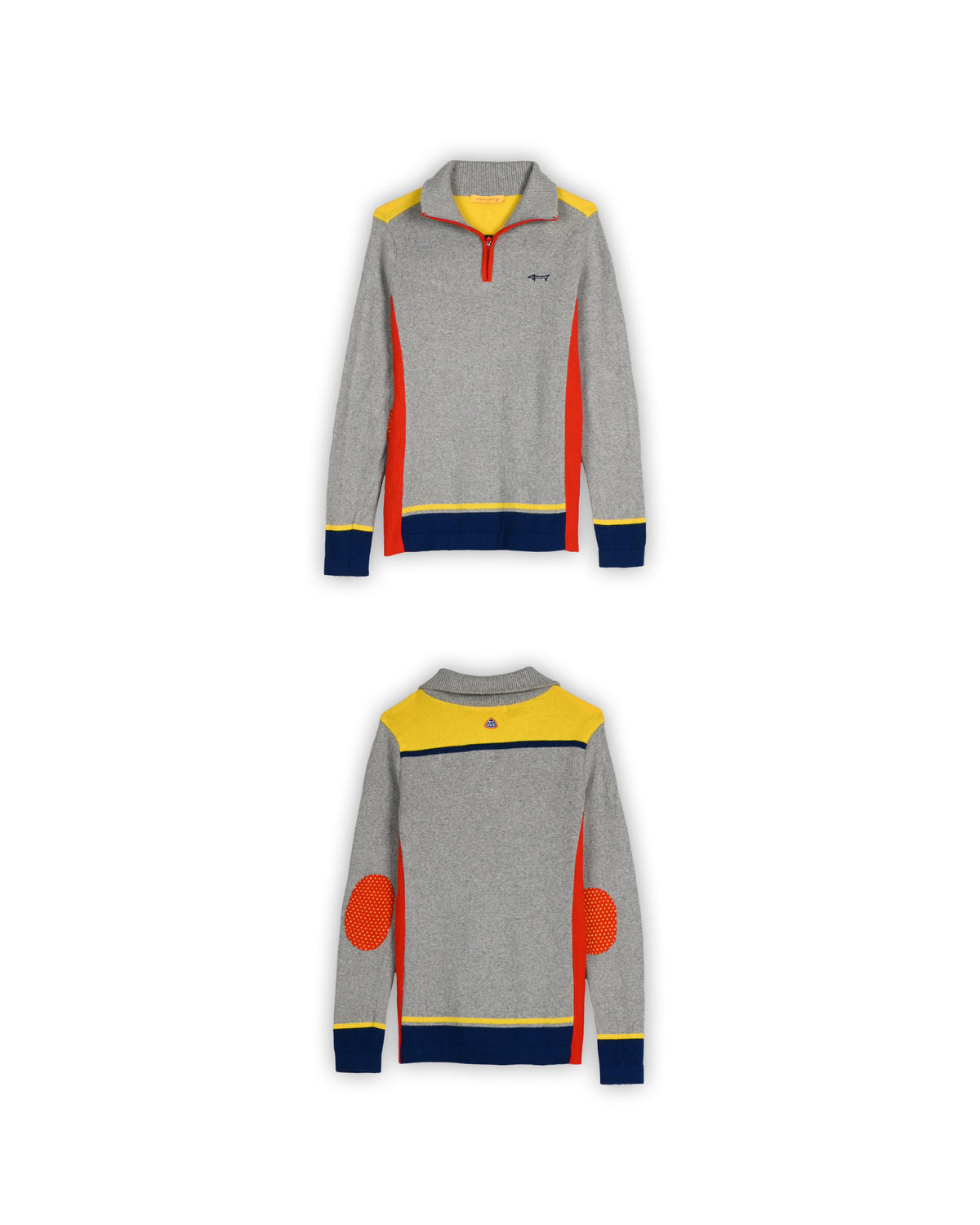 LOUIS CASTEL GREY COLOURBLOCK QUARTER-ZIP KNIT - S