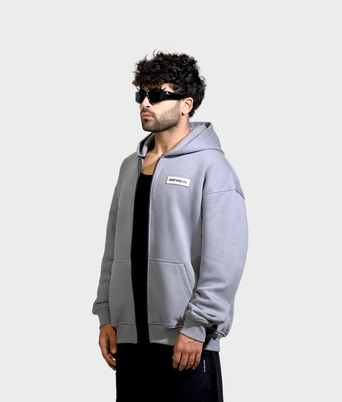 BASIC ZIP UP HOODIE - GREY