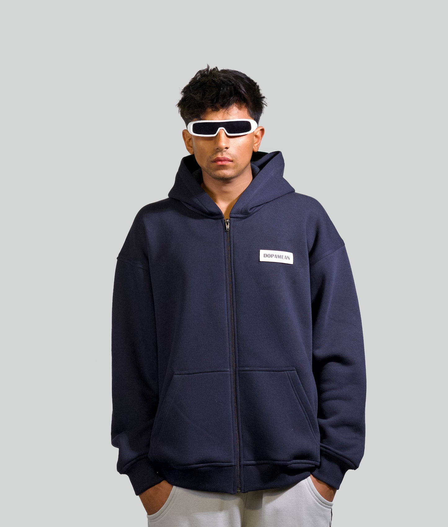 BASIC ZIP UP HOODIE - NAVY BLUE