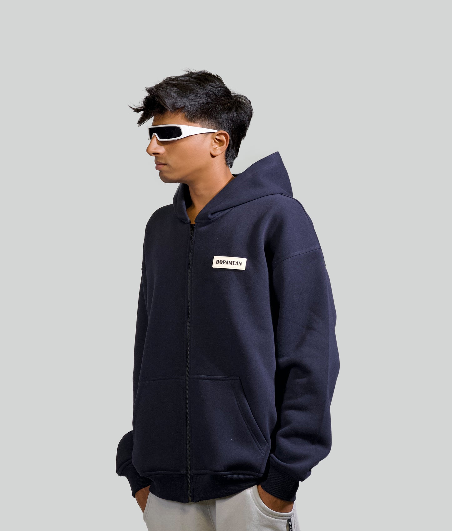 BASIC ZIP UP HOODIE - NAVY BLUE