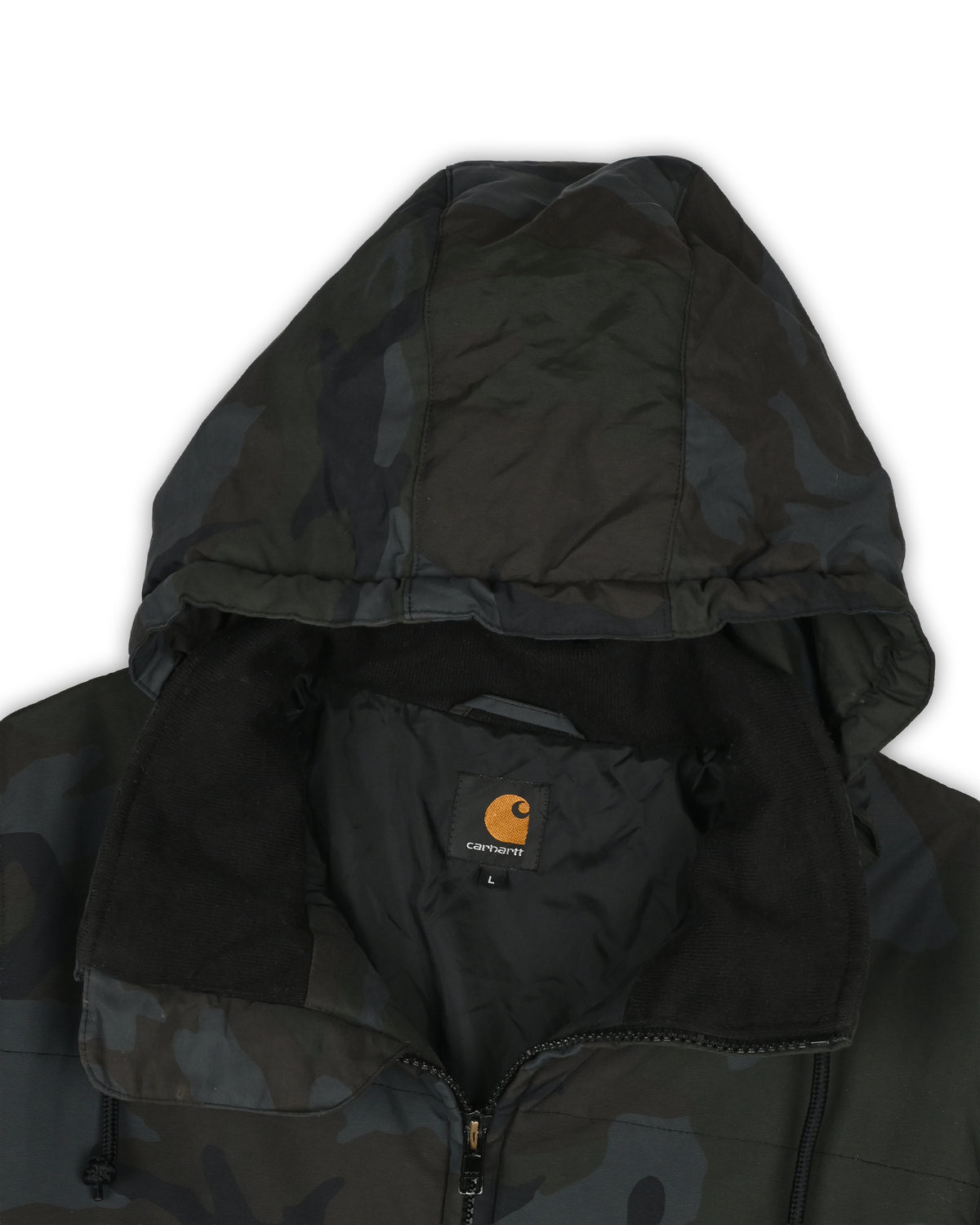 CARHARTT CAMO HOODED BOMBER JACKET - L