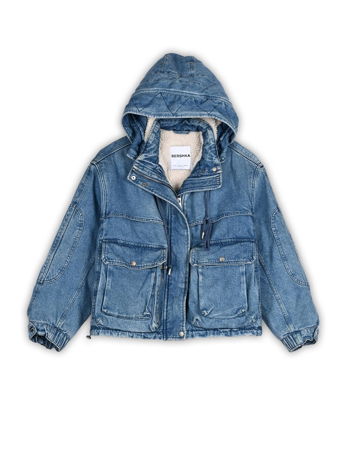 BERSHKA SHERPA-LINED DENIM HOODED JACKET - S