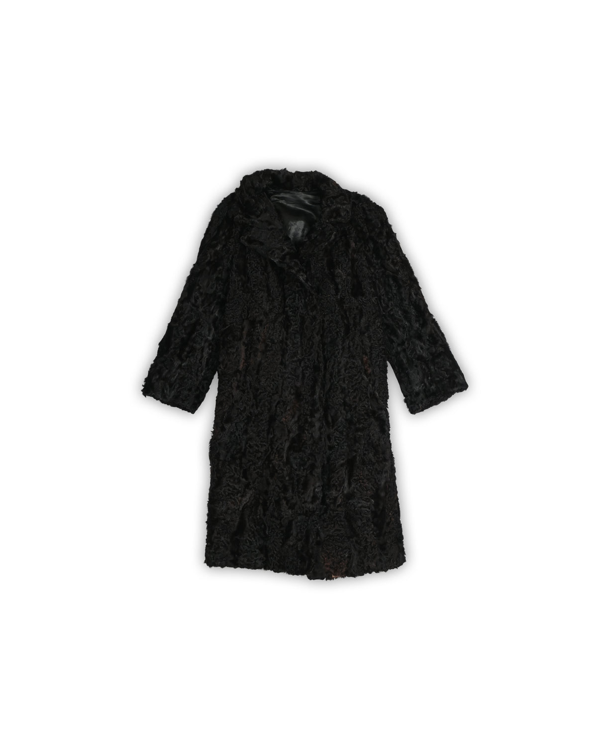 MIDNIGHT BLACK REAL FUR VINTAGE LONG COAT - L