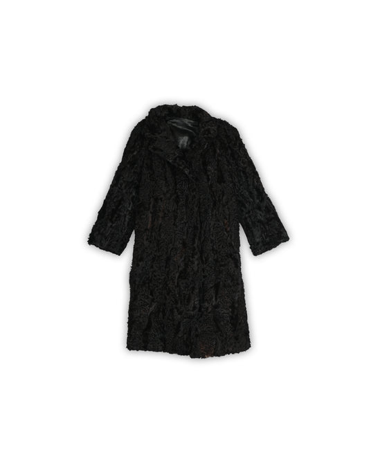 MIDNIGHT BLACK REAL FUR VINTAGE LONG COAT - L