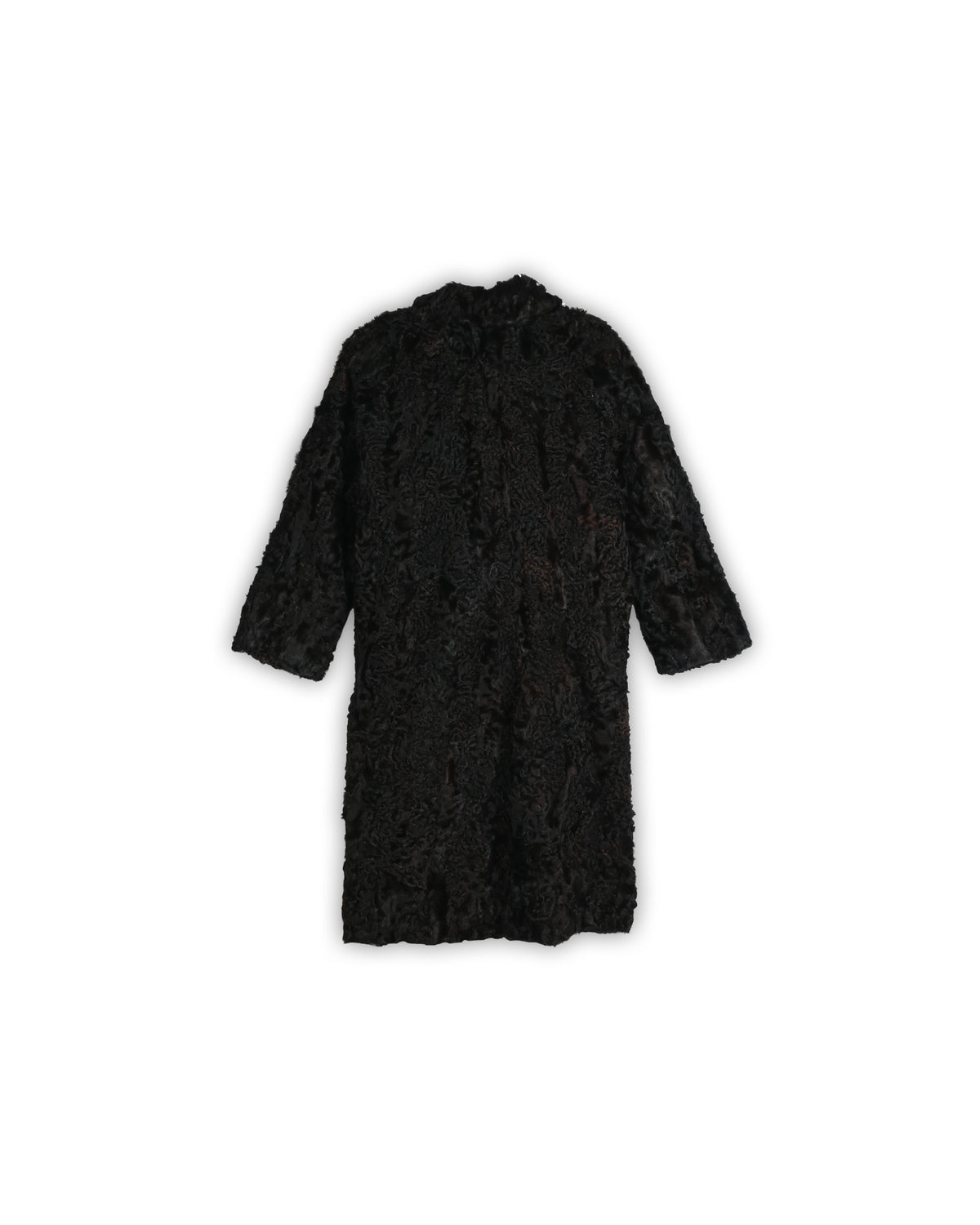 MIDNIGHT BLACK REAL FUR VINTAGE LONG COAT - L