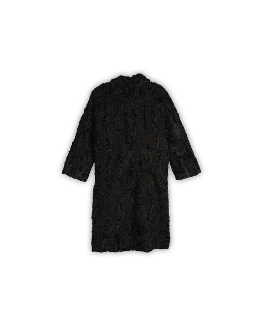 MIDNIGHT BLACK REAL FUR VINTAGE LONG COAT - L