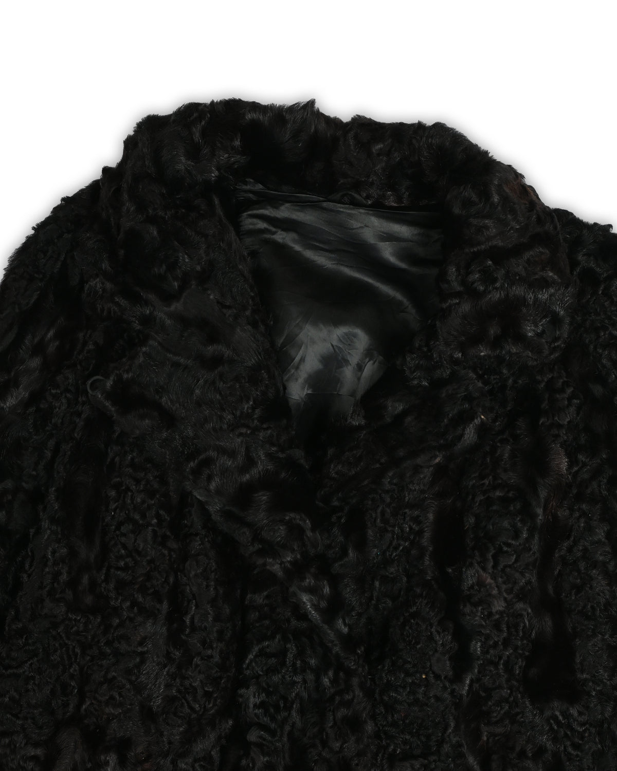 MIDNIGHT BLACK REAL FUR VINTAGE LONG COAT - L