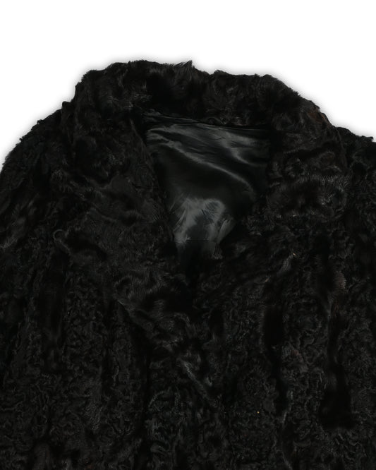MIDNIGHT BLACK REAL FUR VINTAGE LONG COAT - L