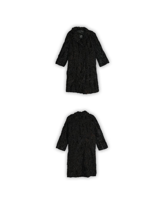 MIDNIGHT BLACK REAL FUR VINTAGE LONG COAT - L