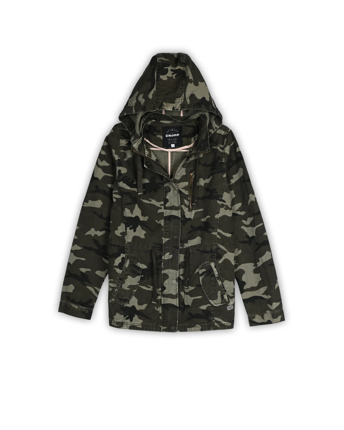 CROPP CAMOUFLAGE HOODED FIELD JACKET - L