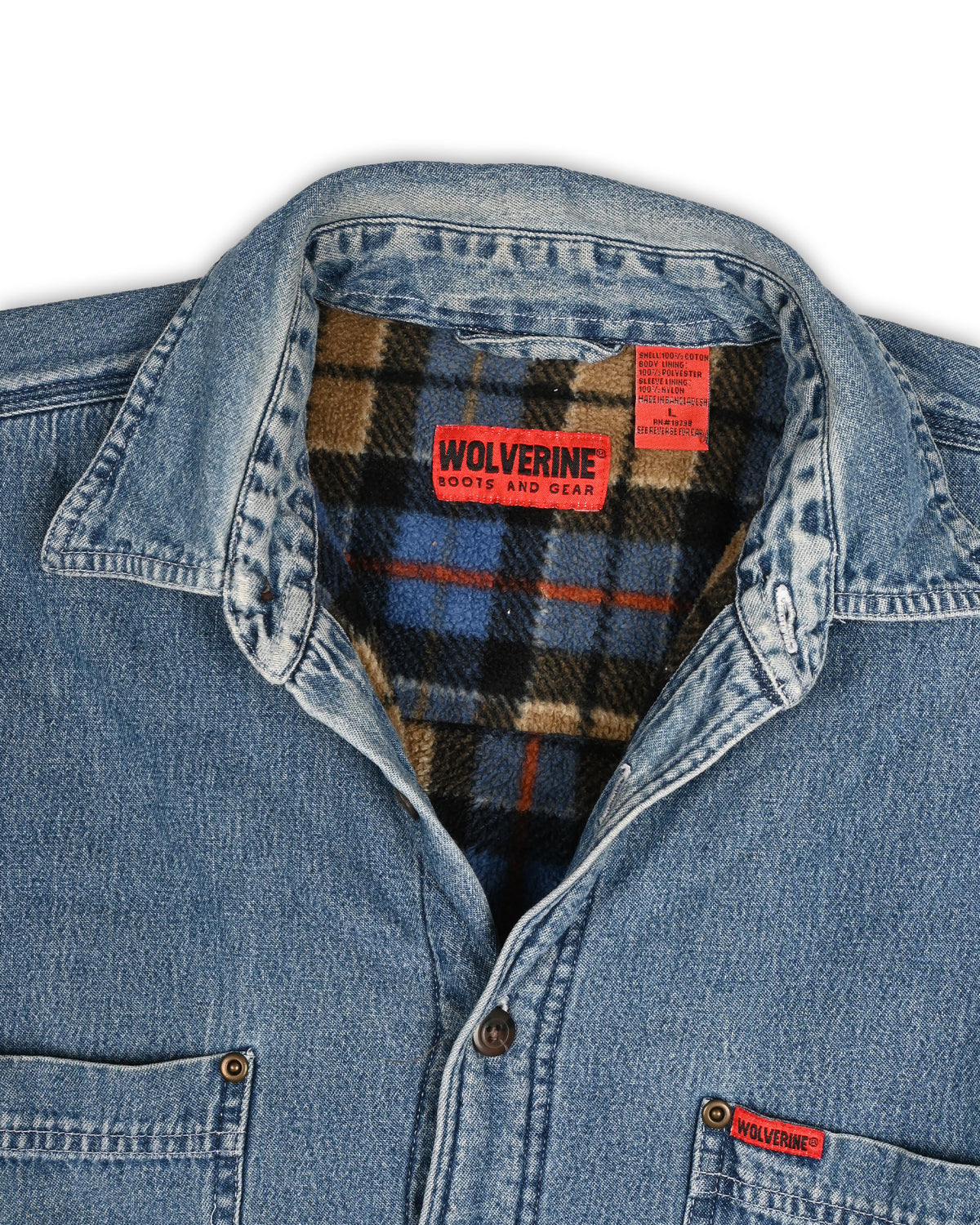 WOLVERINE SHERPA-LINED DENIM WORK SHIRT - L
