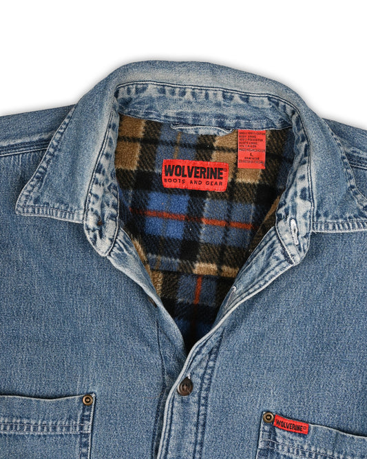 WOLVERINE SHERPA-LINED DENIM WORK SHIRT - L