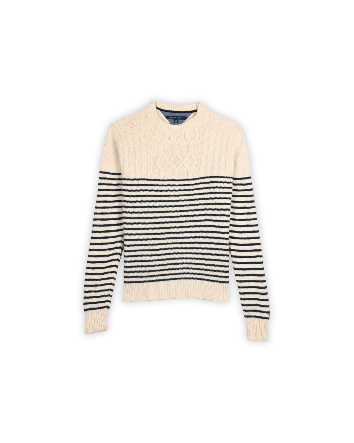 TOMMY HILFIGER CABLE-KNIT STRIPE  SWEATER - XL
