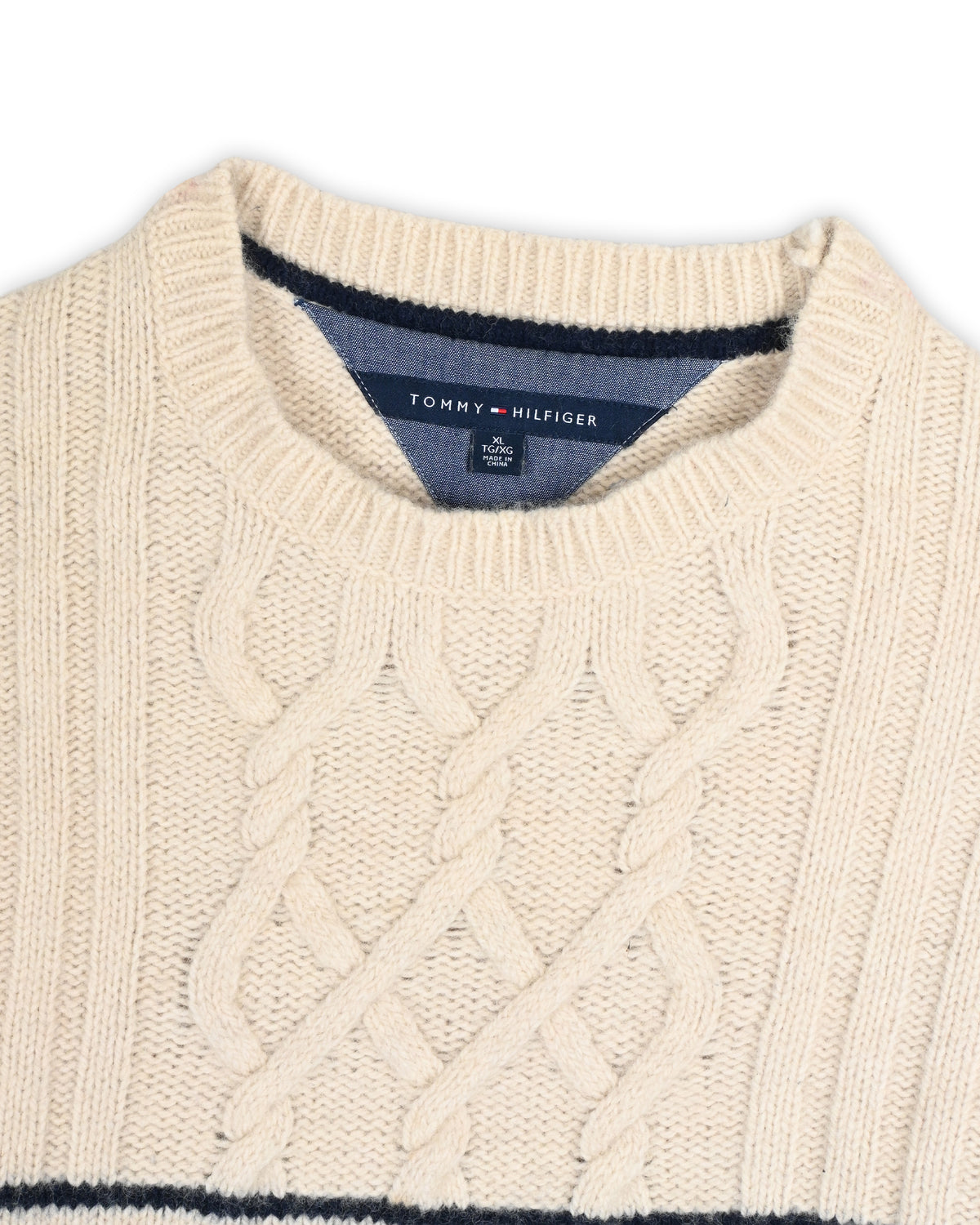 TOMMY HILFIGER CABLE-KNIT STRIPE  SWEATER - XL