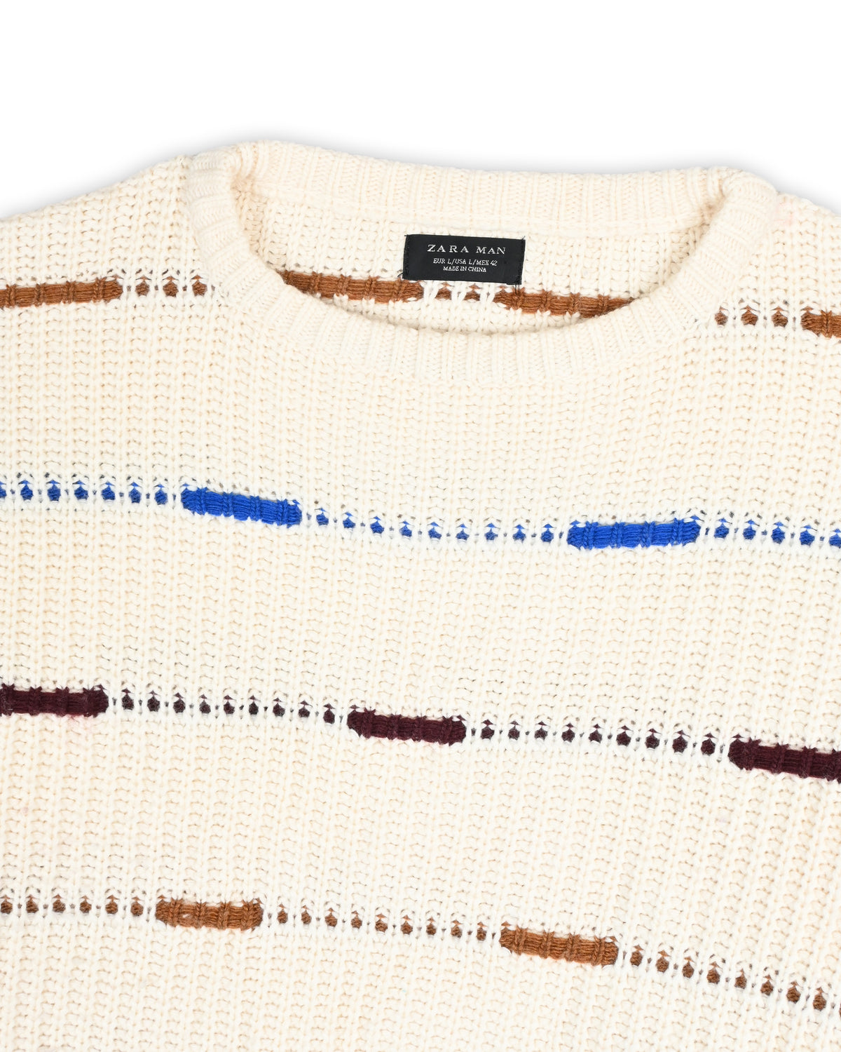 ZARA MAN TEXTURED STRIPE KNIT SWEATER - L