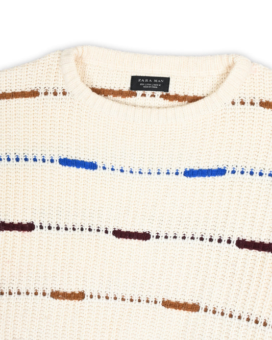 ZARA MAN TEXTURED STRIPE KNIT SWEATER - L