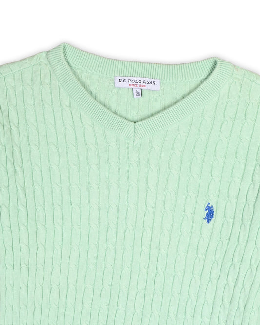 U.S.POLO ASSN WOMEN'S CABLE KNIT SWEATER - L
