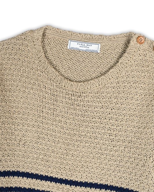 ZARA MAN STRIPED SHOULDER-BUTTON SWEATER - S