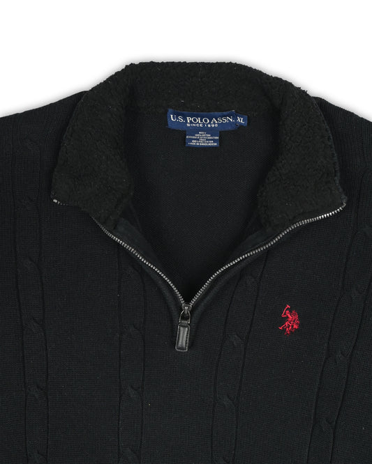 U.S.POLO ASSN QUARTER-ZIP CABLE KNIT - XL