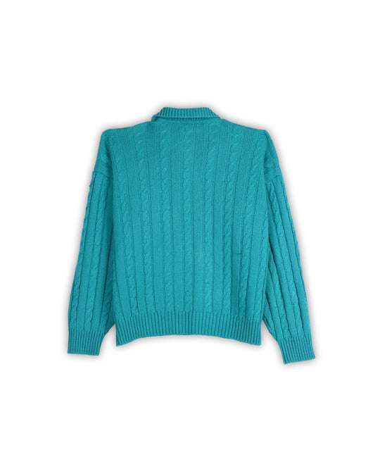 90'S CHEMISE LACOSTE CABLE KNIT SWEATER - L