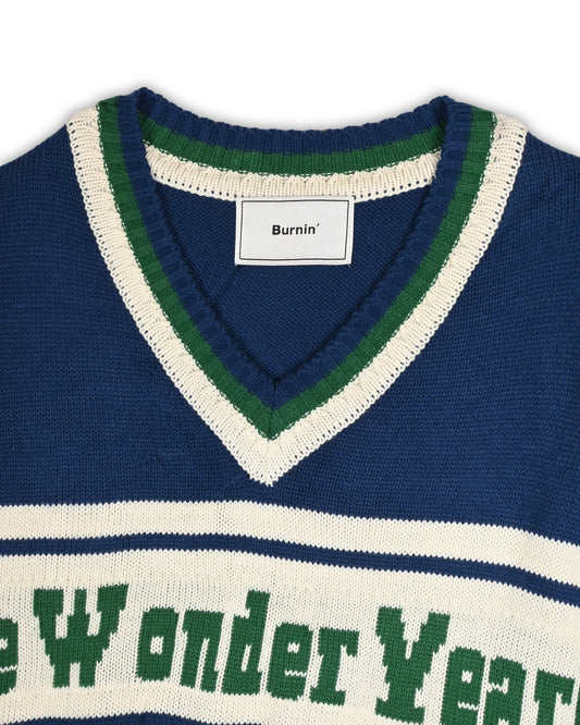 BURNIN VINTAGE VARSITY KNIT VEST - L
