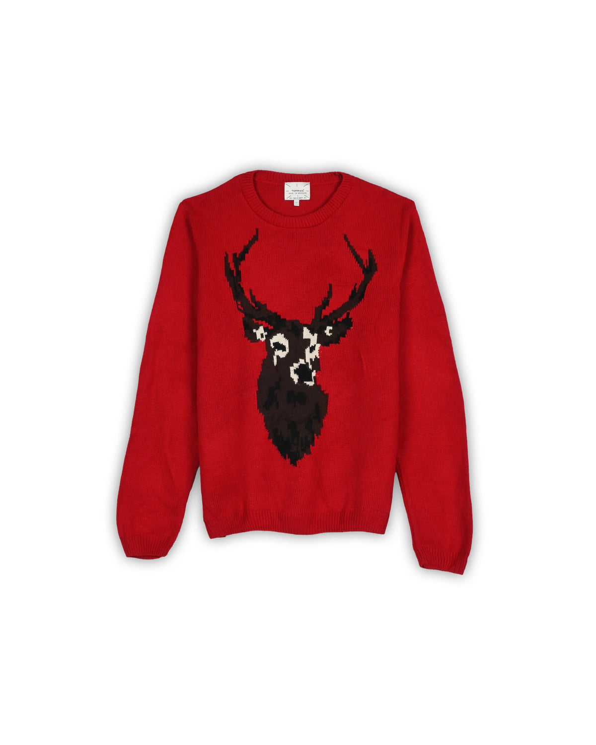 TOPMAN VINTAGE STAG INTARSIA SWEATER - L