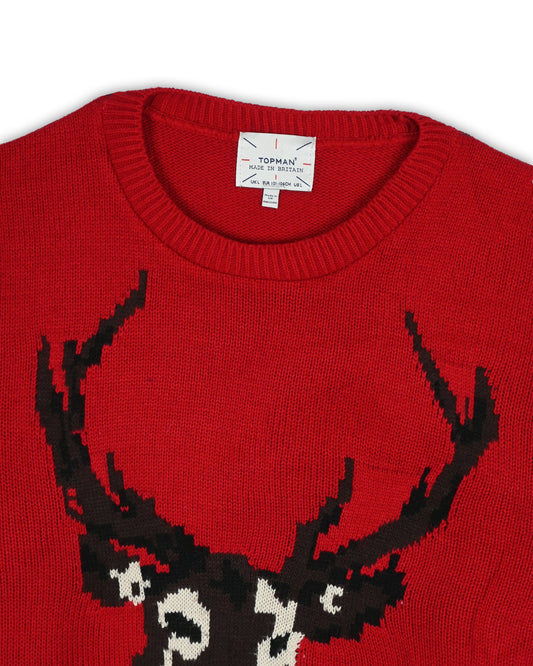 TOPMAN VINTAGE STAG INTARSIA SWEATER - L