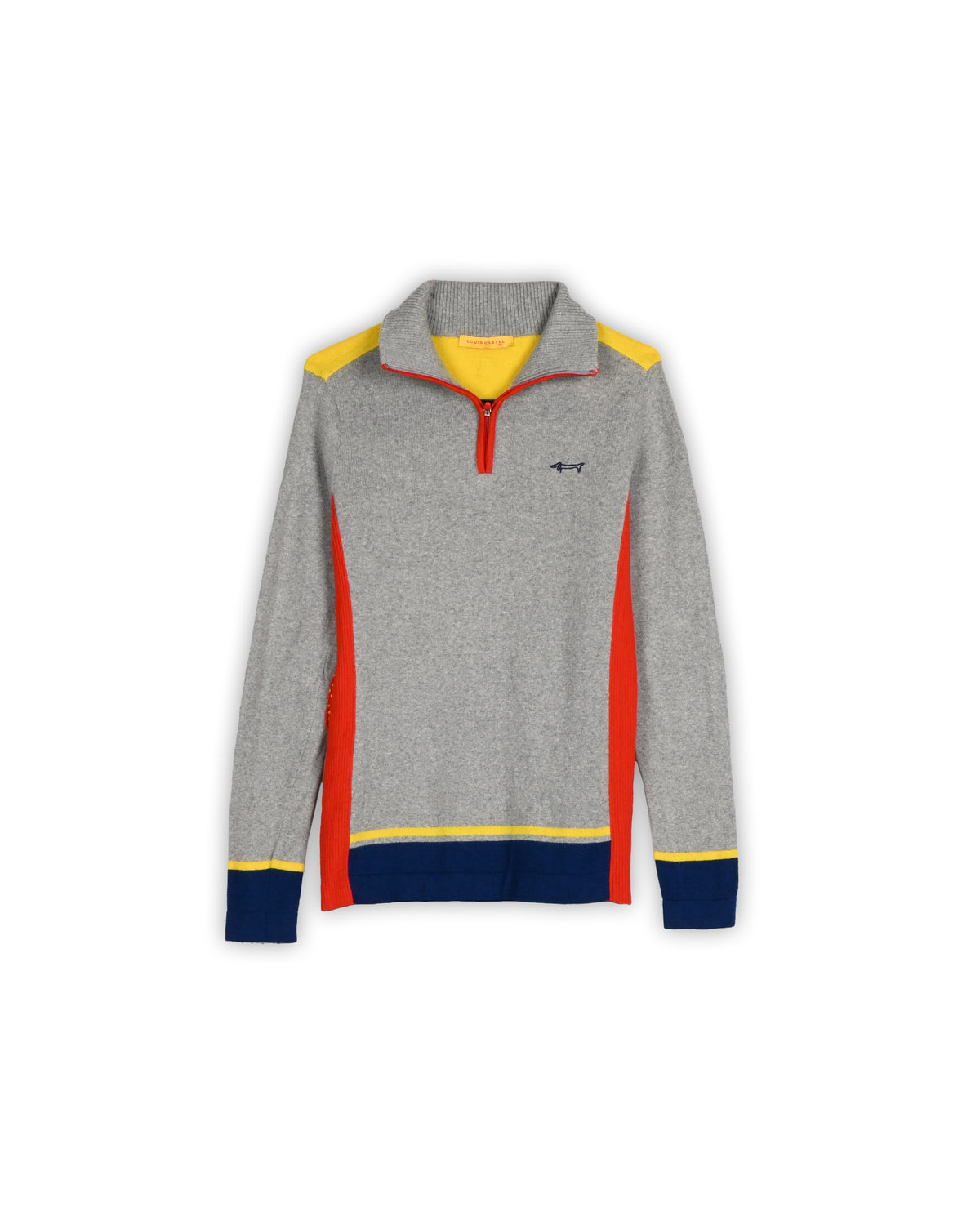 LOUIS CASTEL GREY COLOURBLOCK QUARTER-ZIP KNIT - S