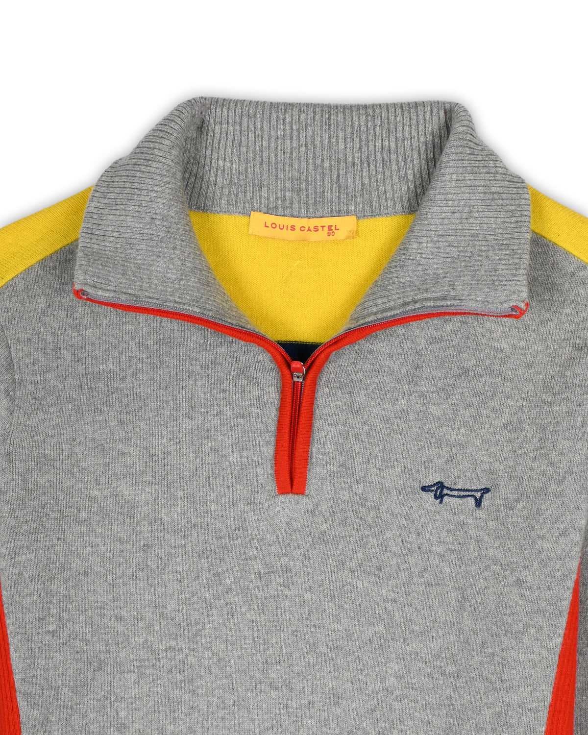 LOUIS CASTEL GREY COLOURBLOCK QUARTER-ZIP KNIT - S